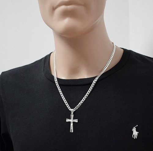 Łańcuszek Męski Srebrny Pancerka 5,00 mm z Krzyżykiem pr 925 Grawer Gratis na Arena.pl