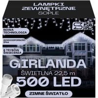 LAMPKI ZEWNĘTRZNE SOPLE 500 LED IP44 KURTYNA GIRLANDA CHOINKOWA 8 TRYBÓW