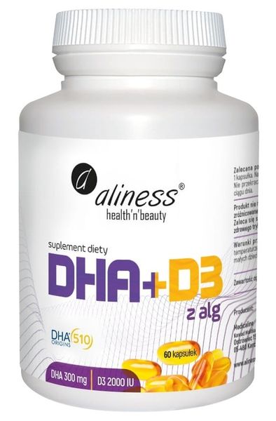 ALINESS Omega DHA 300mg Z ALG olej + WITAMINA D3 zdjęcie 1