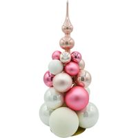 Szklana choinka z bombek: róż i biel