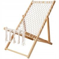 LEŻAK BAMBUSOWY W STYLU BOHO BIAŁY BAMBUS 3 POZYCJE 57x82x84 cm MAX 110KG