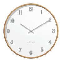 LAVVU Jasny drewniany biały zegar ścienny FADE