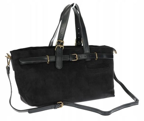 Torebka Damska shopper zamszowa torebka jamnik włoska marka 1255 Czarna na Arena.pl