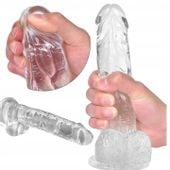 DILDO z przyssawką sex SZTUCZNY PENIS z jądrami 19 cm dla początkujących