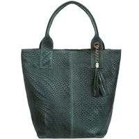 VERA PELLE torebka skórzana shopper przeplatana z saszetką V521 c.zielona