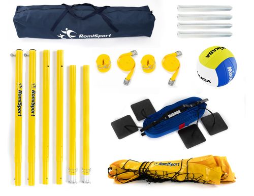 Zestaw do siatkówki z aluminiowymi słupkami i piłką Mikasa na Arena.pl