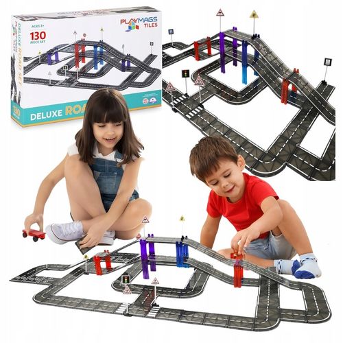 KLOCKI MAGNETYCZNE TOR SAMOCHODOWY DROGA ZNAKI DLA DZIECI PLAYMAGS 130 EL na Arena.pl