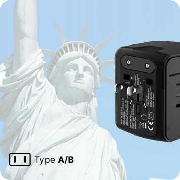 Wtyczka światowa VOOMY - 170+ krajów, 20W, 3 USB-A & 1 USB-C, Czarna na Arena.pl