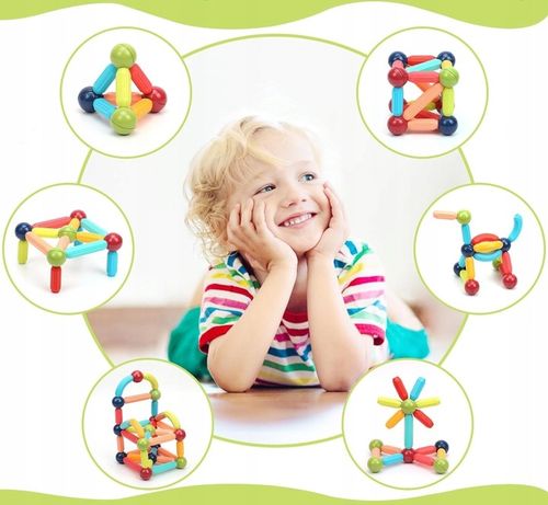 KLOCKI MAGNETYCZNE DLA DZIECKA 3D EDUKACYJNE KONSTRUKCYJNE BEZPIECZNE 84el na Arena.pl