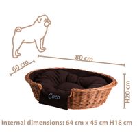 Poppy Owalne wiklinowe legowisko dla zwierząt z imieniem kosz dla psa 80x60 H20 / ROZMIAR WEWNĘTRZNY 64x45 H18 CM uniwersalny