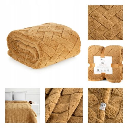 MIĘKKI KOC PLED GRUBY PUSZYSTY TŁOCZONY 200x220 NARZUTA NA ŁÓŻKO KANAPĘ na Arena.pl