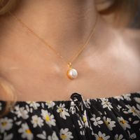 Naszyjnik srebrny złocony - Perła okrągła na łańcuszku 40 cm