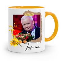 Kubek Żółty Prezent Prezesa Jarosław Kaczyński Pis Z Nadrukiem Ze Zdjęciem