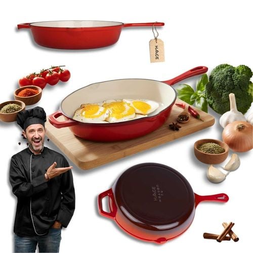 emaliowana patelnia żeliwna 26cm hage czerwona na Arena.pl