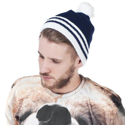 CZAPKA POMPON PASKI /GRANATOWO-BIAŁA/ na Arena.pl