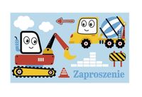 Zaproszenia urodzinowe Plac Budowy pojazdy budowlane, 10 szt.