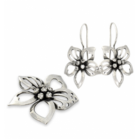 SREBRNY KOMPLET DUŻE KWIATY OKSYDOWANE SREBRO PRÓBY 925