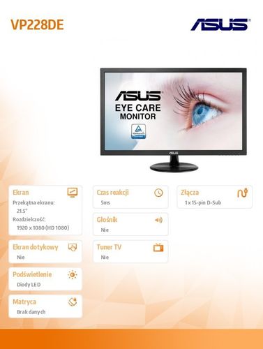 Asus 21.5'' VP228DE BK 5MS EU na Arena.pl