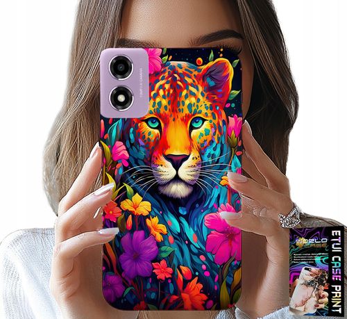 ETUI DO MOTOROLA MOTO E14 - KWIECISTE WZORY TYGRYS TYGRYSEK + FOLIA na Arena.pl