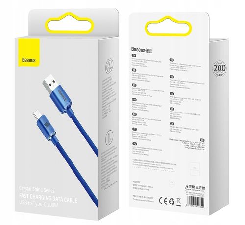 WZMACNIANY KABEL PRZEWÓD BASEUS USB USB-C 100W 6A 2M SZYBKIE ŁADOWANIE na Arena.pl