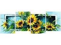 45CM 120CM ZEGAR 4 ELEM SŁONECZNIKI TURKUSIE ŚCIENNY