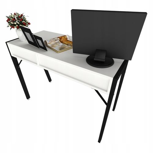 BIURKO NOWOCZESNE Z SZUFLADAMI BIAŁE DUŻE NA CZARNYCH NOGACH PREMIUM 100 CM na Arena.pl