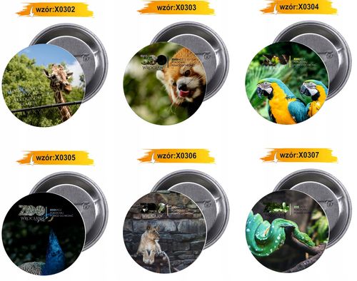 Przypinki buttony ZOO ZOOBACZ POKOCHAJ POMÓŻ na Arena.pl