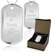 Nieśmiertelnik srebrny GRAWER prezent na WALENTYNKI dla niej dla niego