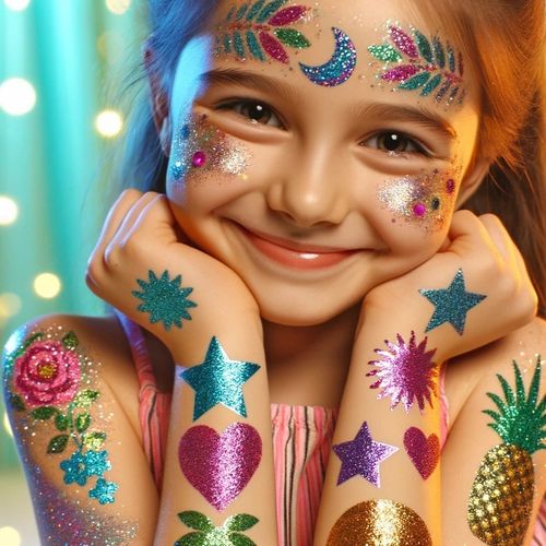 Tatuaże Brokatowe dla Dzieci Zmywalne Zestaw XXL 120 szablonów + GRATIS ! na Arena.pl