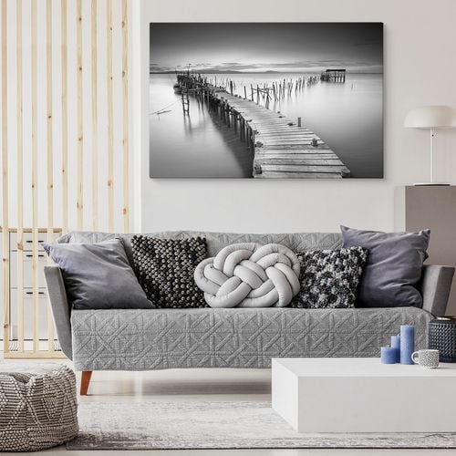 Obraz Na Płótnie Czarno-Biały Pejzaż Jezioro Pomost 40cm x 30cm na Arena.pl