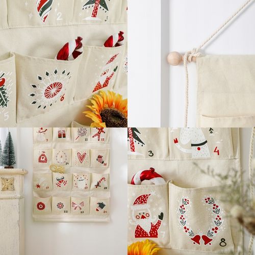 KALENDARZ ADWENTOWY MATERIAŁOWY PŁÓTNO DO ZAWIESZENIA WIELORAZOWY + ZADANIA na Arena.pl