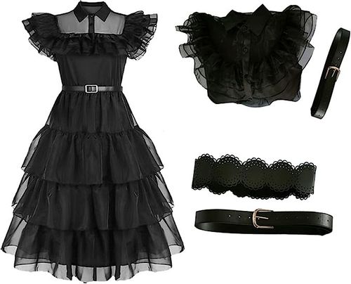 SUKIENKA WEDNESDAY ADDAMS TIULOWA PRZEBRANIE DLA DZIECI HALLOWEEN STRÓJ 120 na Arena.pl