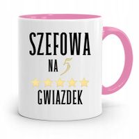 Kubek Różowy Prezent Dla Szefowej Na 5 Gwiazdek Z Nadrukiem Ze Zdjęciem
