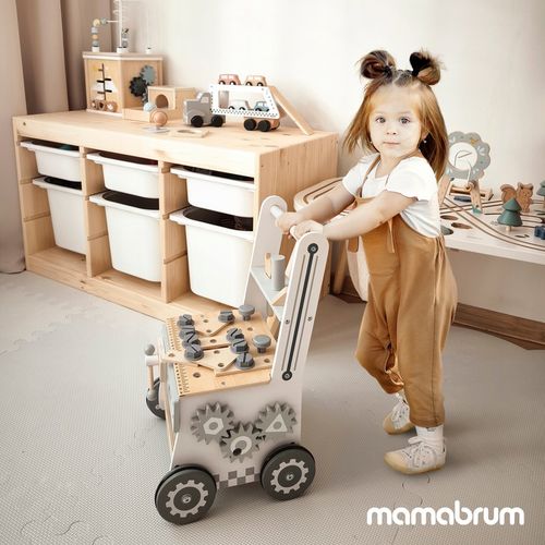 Drewniany Warsztat Dla Dzieci 3w1 Chodzik Pchacz Wózek 47 elementów Solidny na Arena.pl