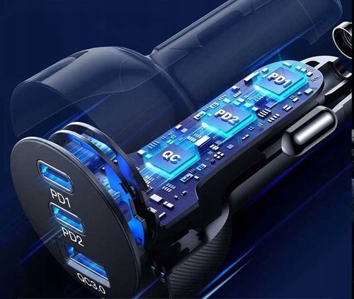 JOYROOM SZYBKA ŁADOWARKA SAMOCHODOWA 70W 1xUSB, 2xUSB C PODŚWIETLANA na Arena.pl