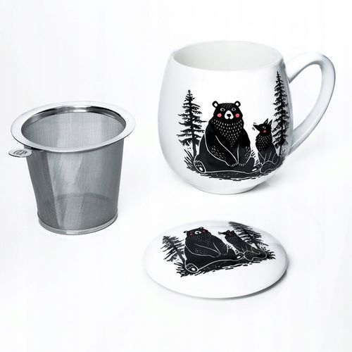 Idealny kubek porcelanowy z zaparzaczem oraz pokrywką miś i lis do naparu na Arena.pl