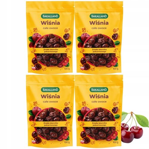4x Wiśnie Suszone Soczyste Całe Owoce Wiśnia Suszona 100g Bakalland na Arena.pl