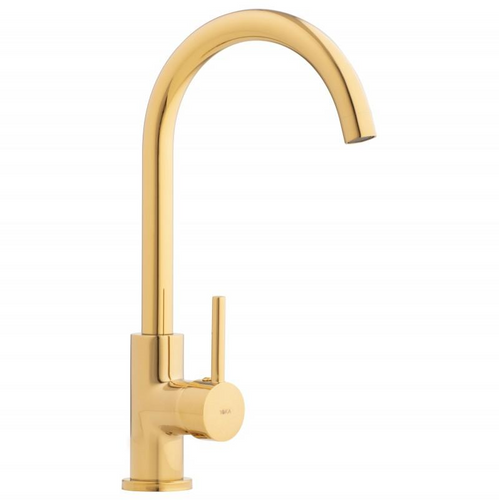 Zlewozmywak jednokomorowy z ociekaczem ARAGON biały z lewym ociekaczem + bateria złota na Arena.pl