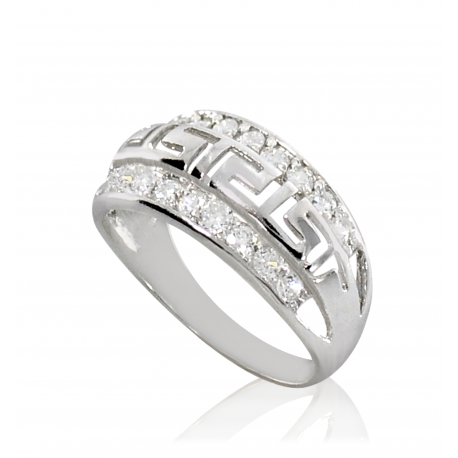 SREBRNY PIERŚCIONEK WZÓR GRECKI Z CYRKONIAMI PRÓBA SREBRA 925 zdjęcie 1