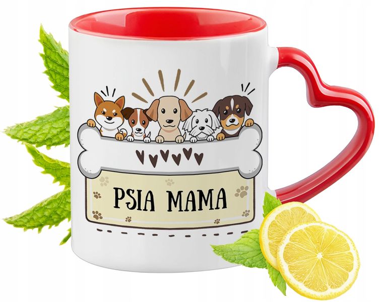 Pies Pieski Kubek Czerwony Z Uszkiem W Kształcie Serca Na Prezent zdjęcie 1