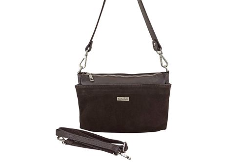 Pojemna torebka listonoszka ze skóry i zamszu - Brązowa ciemna na Arena.pl