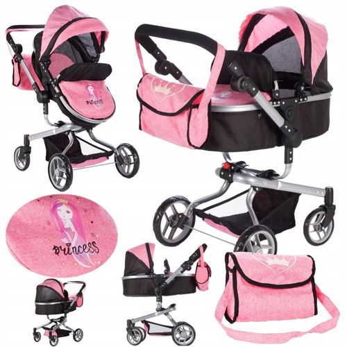 WÓZEK DLA LALEK GŁĘBOKI SPACERÓWKA 2w1 LEKKI SKŁADANY + TORBA + GONDOLA na Arena.pl