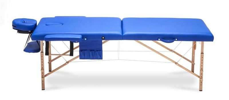 Stół, łóżko do masażu 2-segmentowe drewniane XXL Niebieskie zdjęcie 3