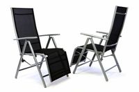 2x ustawialne krzesło ogrodowe z podnożnikiem - czarne
