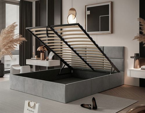 ŁOŻKO TAPICEROWANE PORTO Z PODNOSZONYM STELAŻEM POJEMNIKIEM POŚCIEL 180x200 na Arena.pl