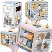 Kostka Sensoryczna Viga Activity Box Drewniane Edukacyjne Centrum Gier 5w1
