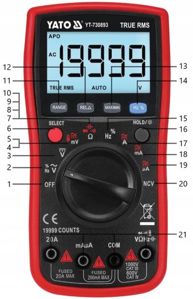 MIERNIK CYFROWY WYŚWIETACZ LCD TRUE RMS NCV YATO zdjęcie 4