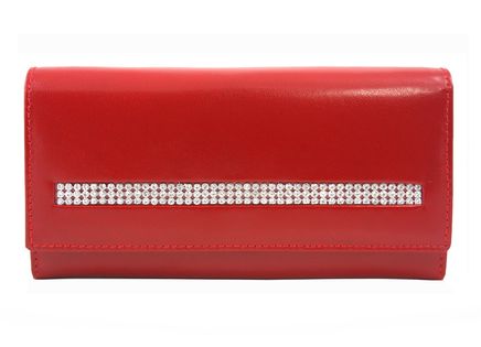 Duży czerwony portfel damski Rovicky ozdobiony kryształkami
