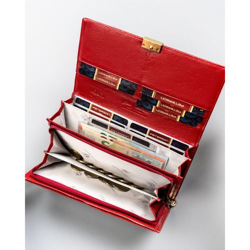 elegancki portfel damski ze skóry naturalnej w czerwonym kolorze, zamykany na Arena.pl