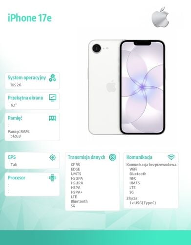 Smartfon APPLE iPhone 17e 5G 512 GB Biały na Arena.pl